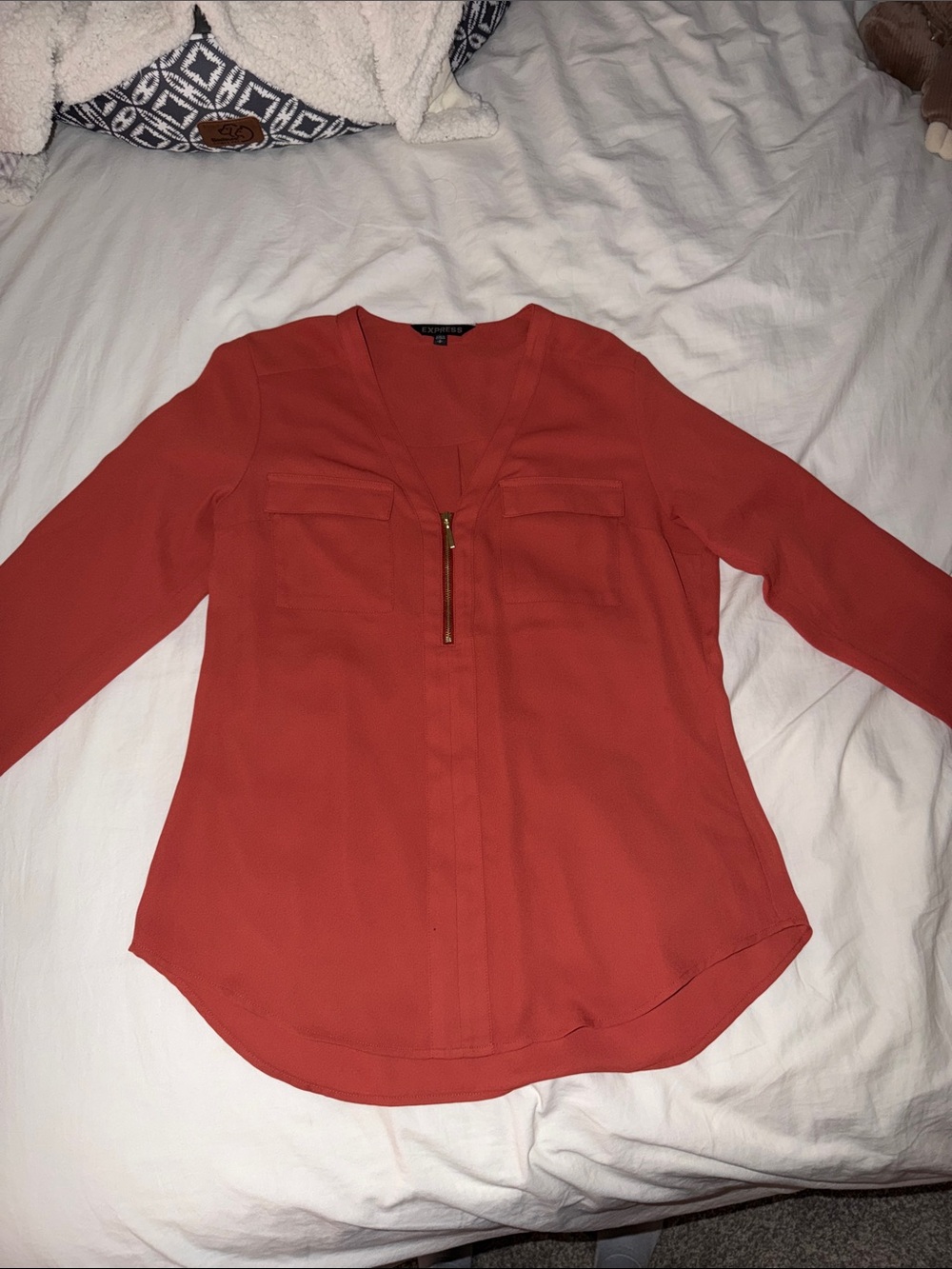 Express Burnt Orange Zip V-Neck Blouse
